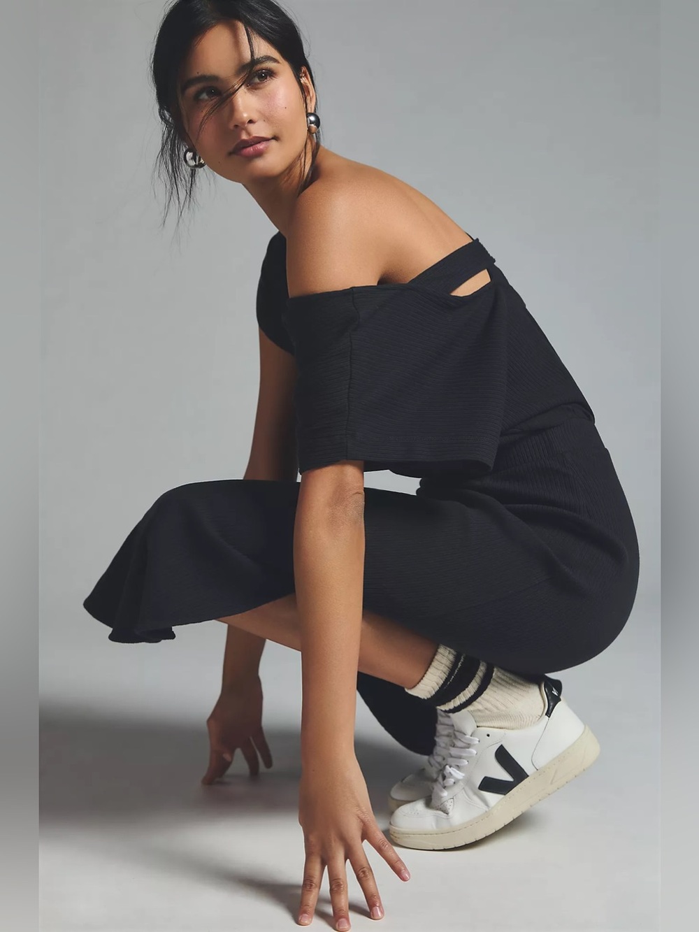 Anthropologie daily practice Black Cross-Back Midi Dress casual chic relaxed med - Picture 2 of 8